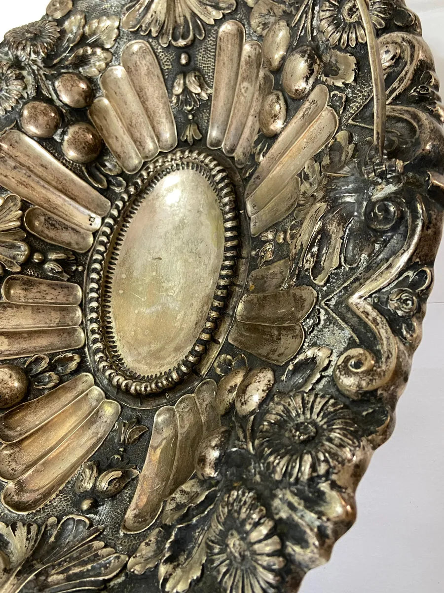 Cesta Fruteira Antiga em Prata portuguesa Contrastada Águia