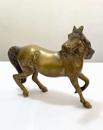Escultura Antiga Cavalo Em Bronze 1,7kg - 20x18cm