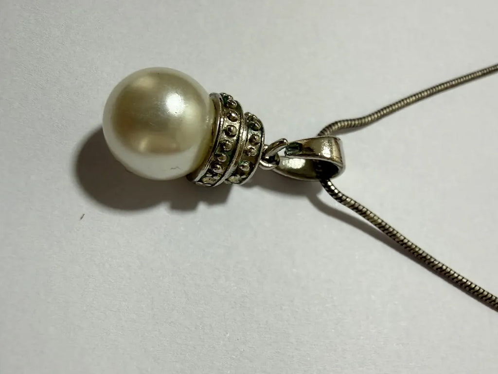 Colar Vintage Prata 925 Com Pingente Pérola Branca
