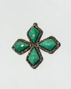 Pingente Antigo Cruz Com 4 Pedras Turquesa 8,5cm