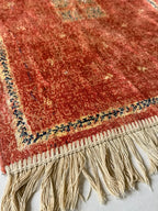 Tapete Antigo Estilo Oriental Vermelho Com Franjas 84cm