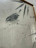 Quadro Antigo Pintura Oriental Em Nanquim - Pássaro E Bambu