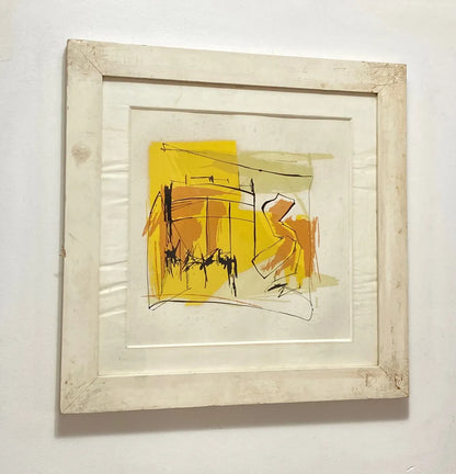 Quadro Antigo Arte Abstrata Colorida Com Moldura Branca Colorido