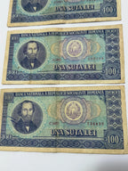 Lote 3 Cédulas Antigas Romênia 100 Lei Una Suta Lei 1966