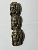 Escultura Antiga Madeira Entalhada 3 Rostos Totem Ancestral