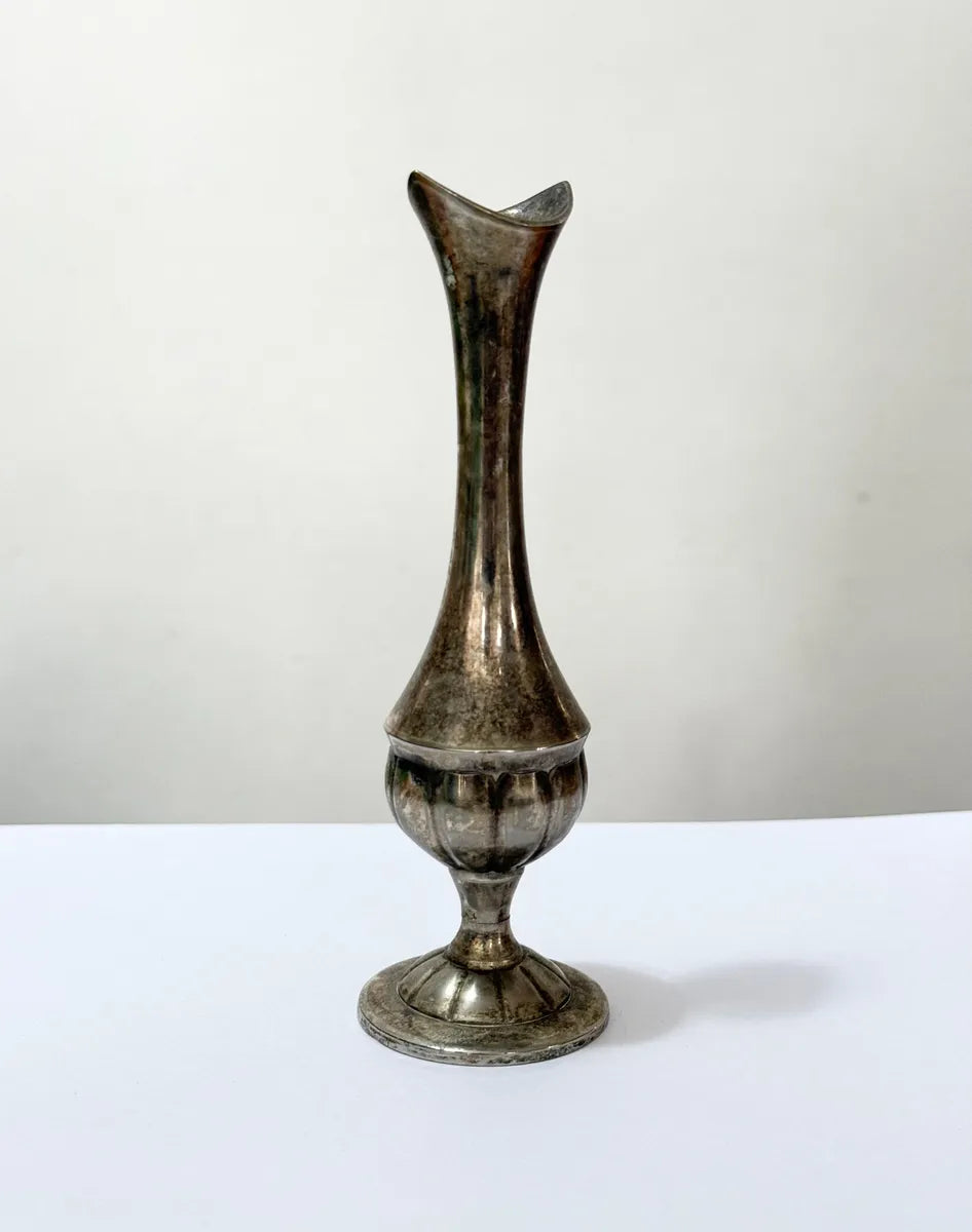 Vaso Miniatura Antigo Em Metal Prateado 15cm