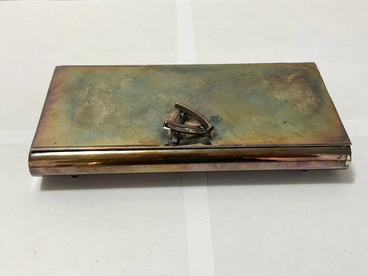 Cigarreira De Mesa / Estojo Antigo Em Metal Prateado 770g