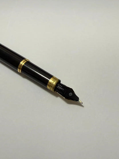 Caneta Antiga Tinteiro Crown Preta E Dourada Com Estojo