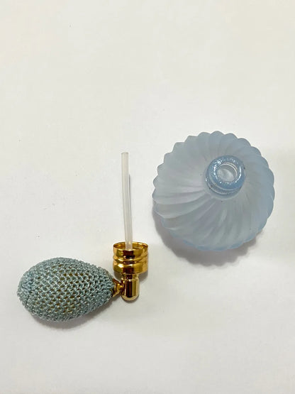 Perfumeiro Antigo Borrifador Em Vidro Fosco Azul