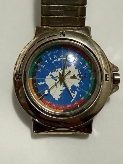 Relógio Antigo Mapa Mundial Flying Gear Japan Movt Prata