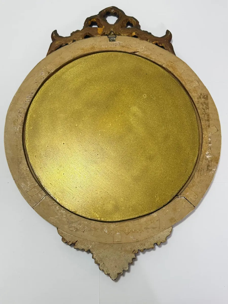 Espelho Antigo Rococó Madeira Entalhada Dourada Oval