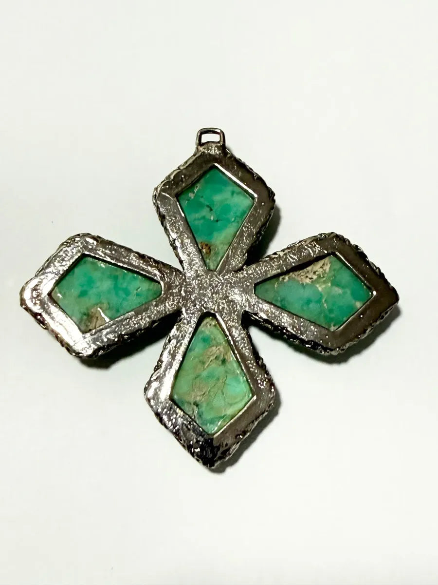 Pingente Antigo Cruz Com 4 Pedras Turquesa 8,5cm