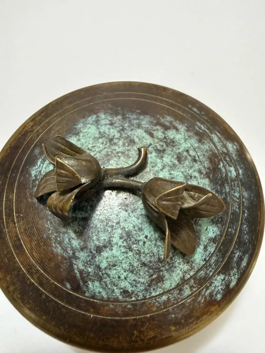 Caixa Porta Joias Antiga Art Nouveau Bronze Flores