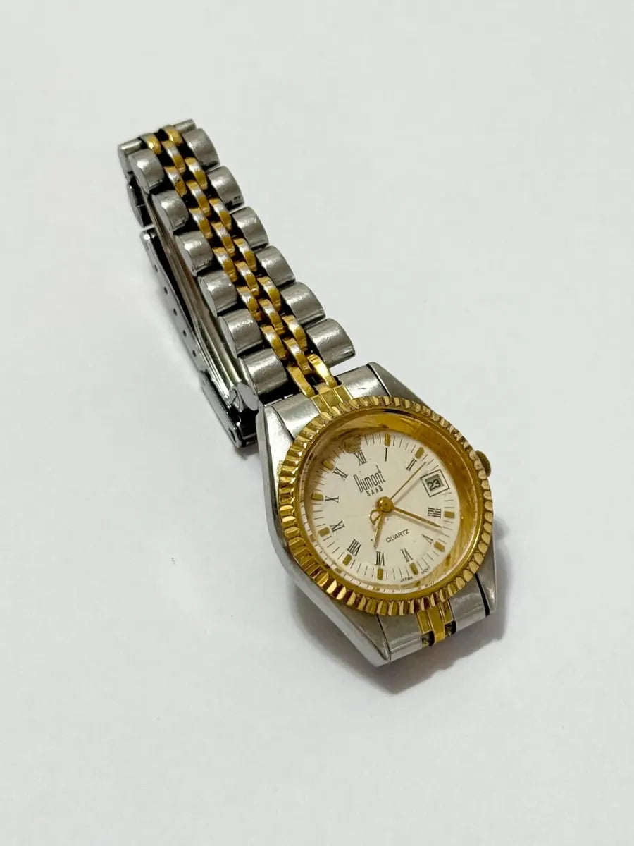 Relógio Antigo Dumont Saab Quartz Bicolor Banhado A Ouro