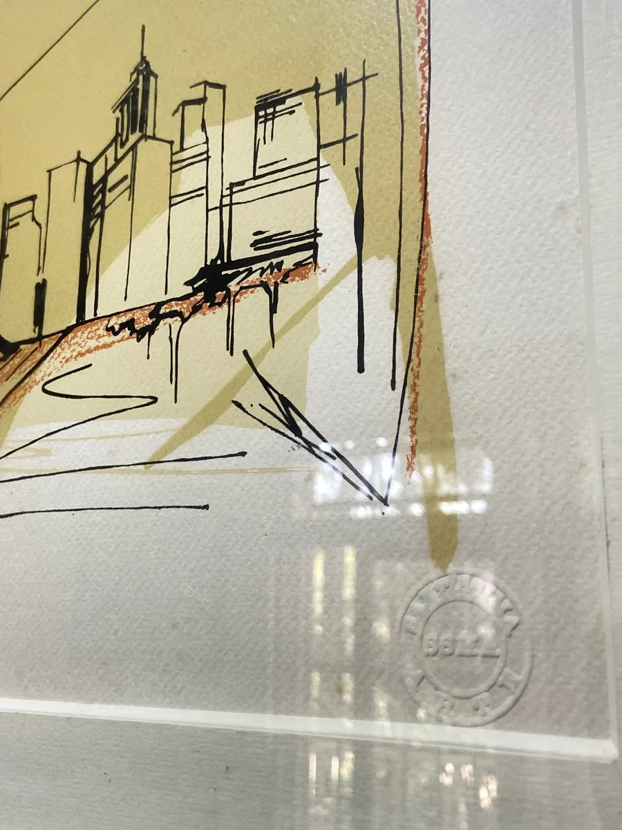 Quadro Abstrato Skyline Com Moldura Branca Colorido