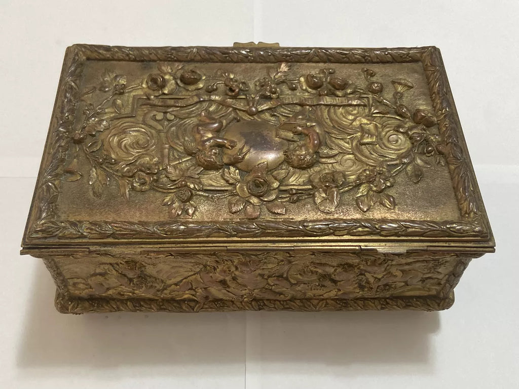 Antigo Porta Joias Caixa Cofre De Bronze Imperio Decorada