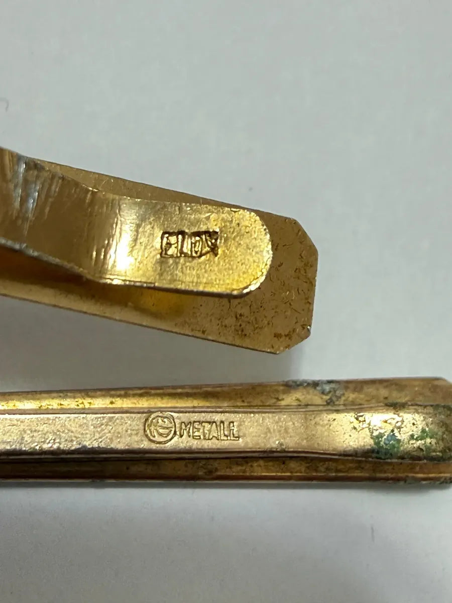 Par De Prendedores De Gravata Antigos Dourado E Madrepérola