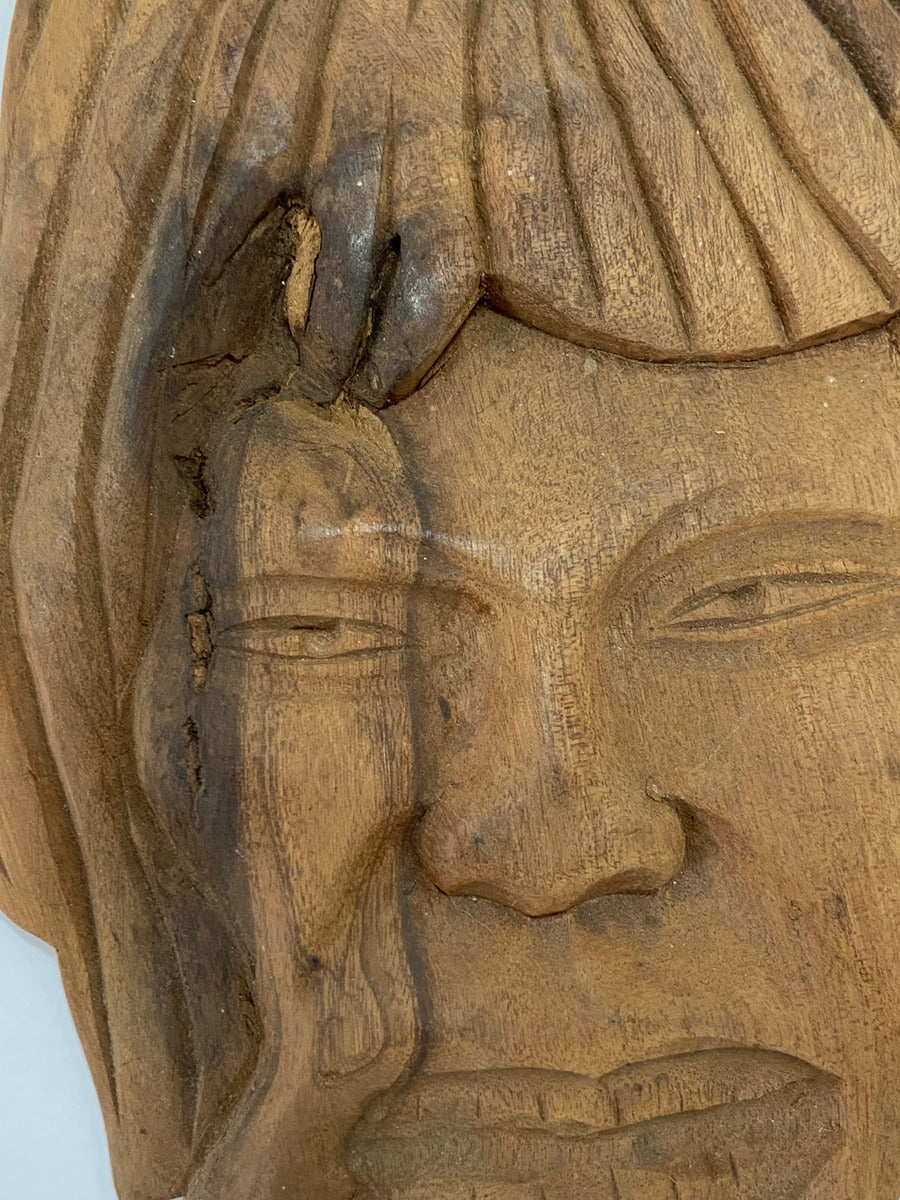 Escultura Rosto Em Madeira Índio Antiga Arte Indígena Marrom