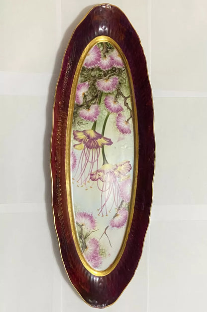 Travessa De Porcelana Antiga Florida Pintada À Mão Assinada