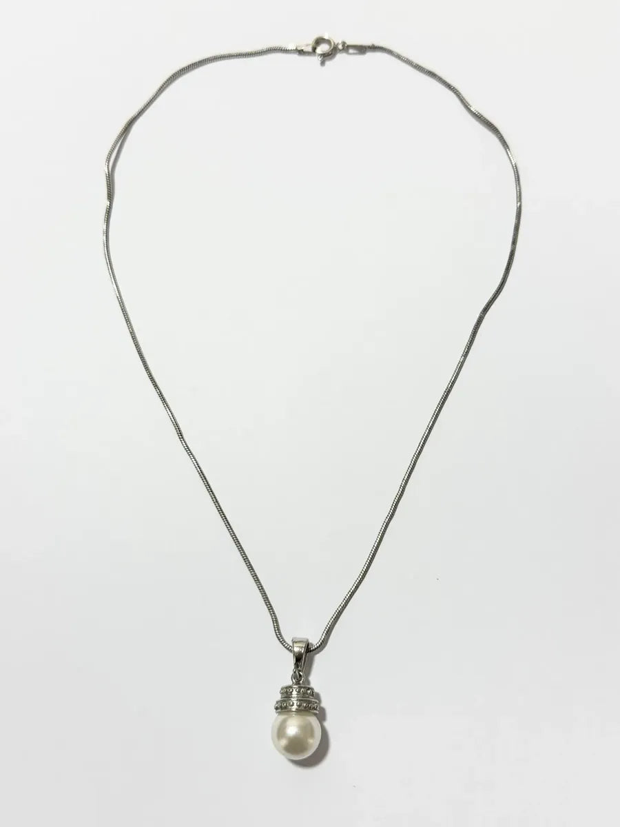 Colar Vintage Prata 925 Com Pingente Pérola Branca