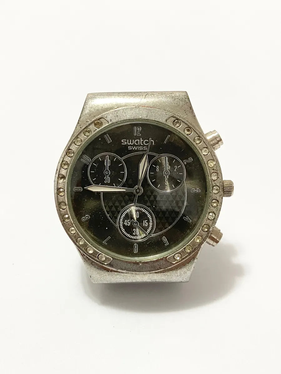 Relógio Swatch Swiss Suiço Antigo Com Cristais Prateado