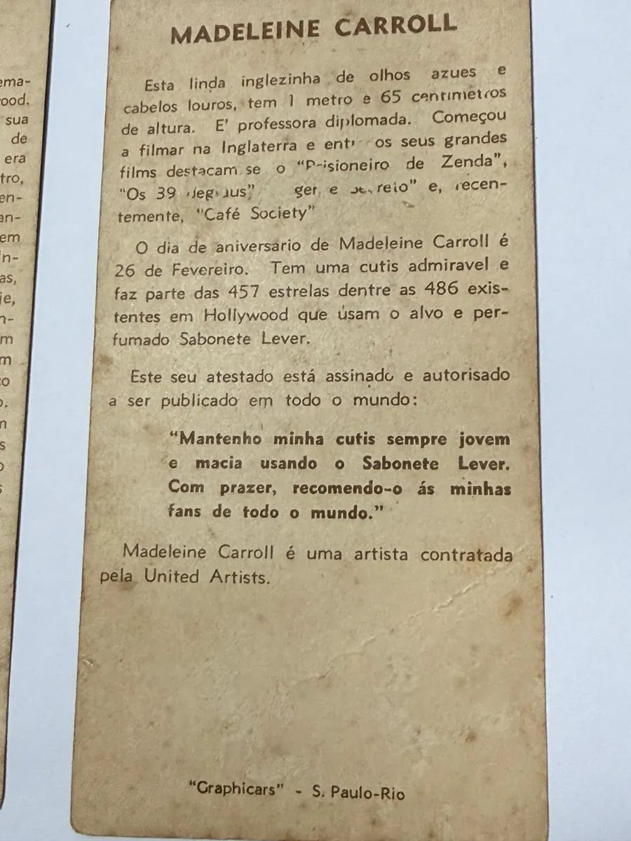 Cartões Hollywood Antigos Mgm Warner UA Universal 5