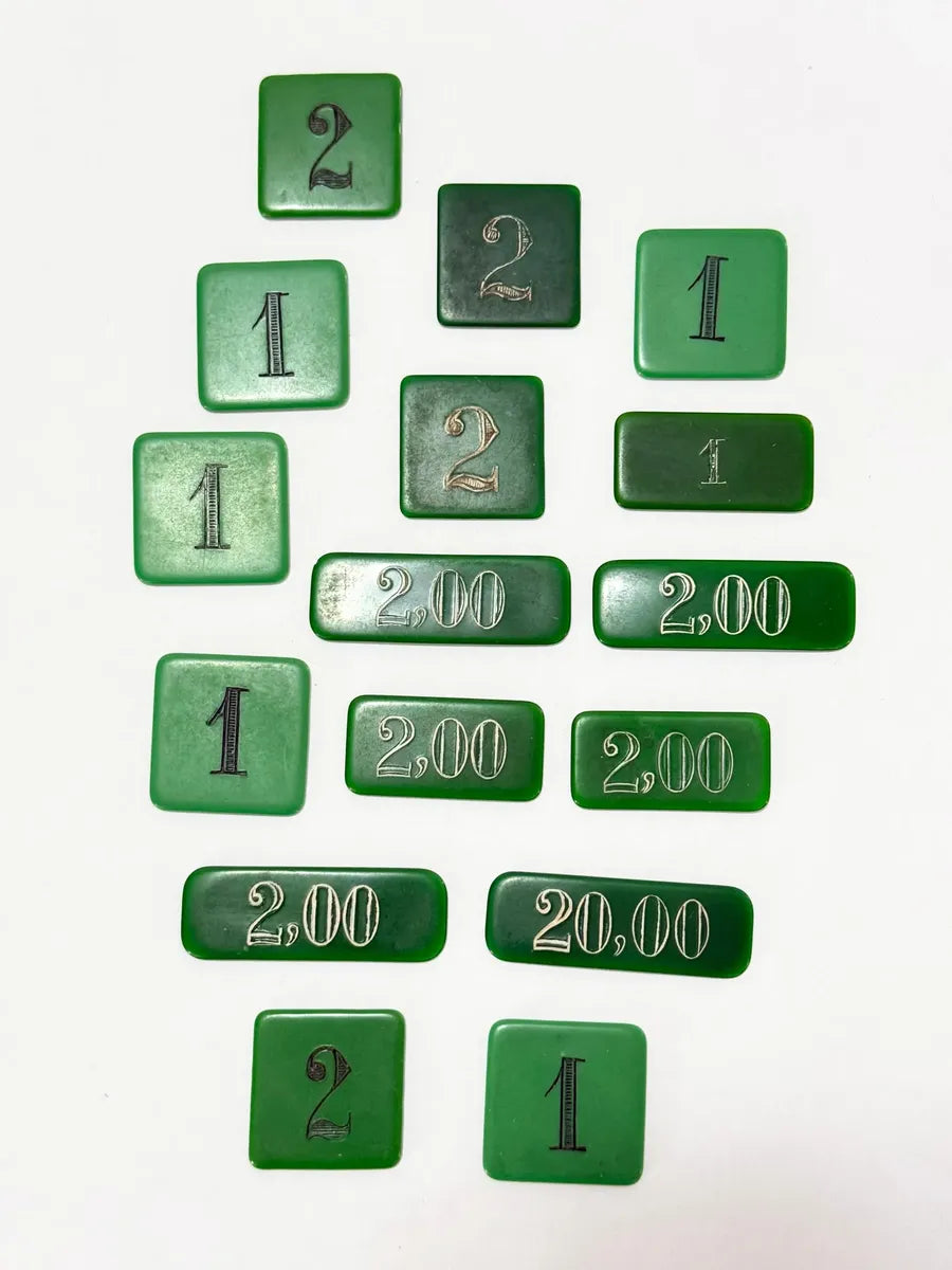 Fichas Antigas Galalite Verde Variada Jogo Lote 16