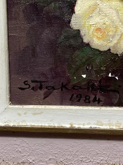 Shokichi Takaki 1984 - Quadro Antigo Óleo S/ Tela Flores