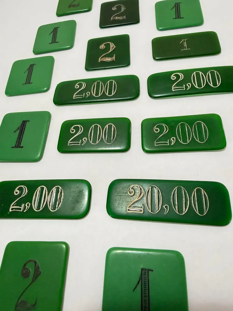 Fichas Antigas Galalite Verde Variada Jogo Lote 16