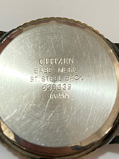 Relógio Antigo Citizen Quartz Dourado Pedras Pulseira Couro Preto