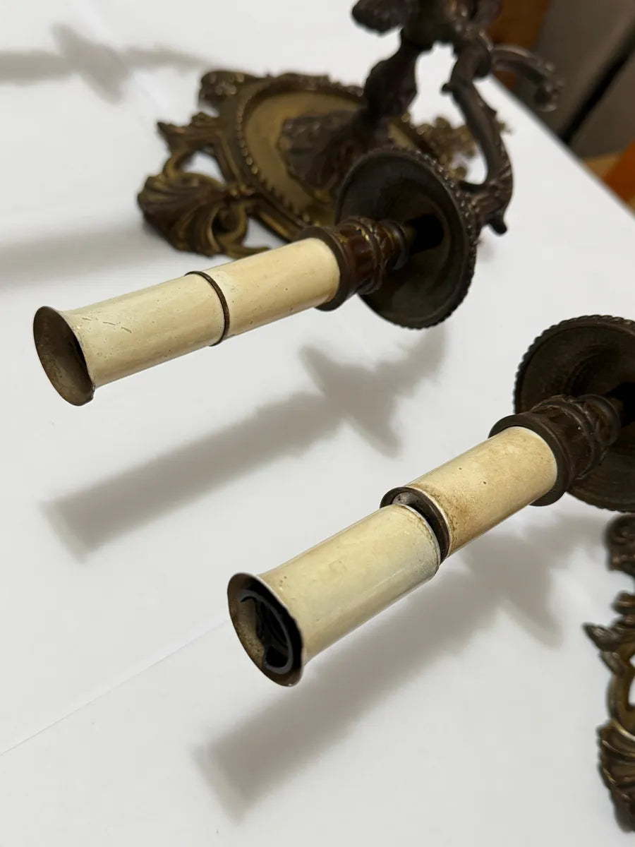 Arandelas Antigas Em Bronze 3 Braços Estilo Luís Xv Par