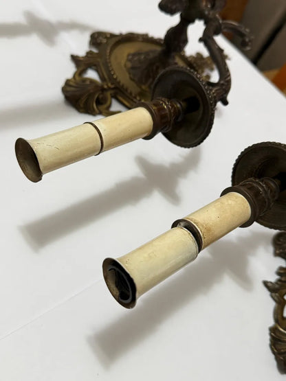 Arandelas Antigas Em Bronze 3 Braços Estilo Luís Xv Par