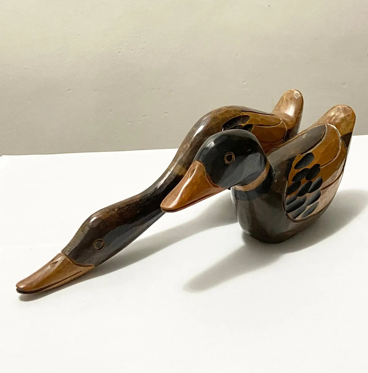 Par De Patos Em Madeira Esculpida À Mão - Antigas Esculturas