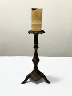 Castiçal Antigo Bronze Com Base Ornada