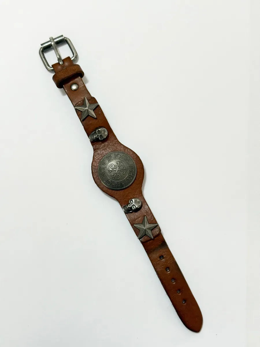 Pulseira John John Couro Marrom Com Caveiras E Estrelas Marrom
