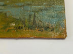 Pintura Antiga Paisagem Com Pescadores - Óleo Sobre Tela