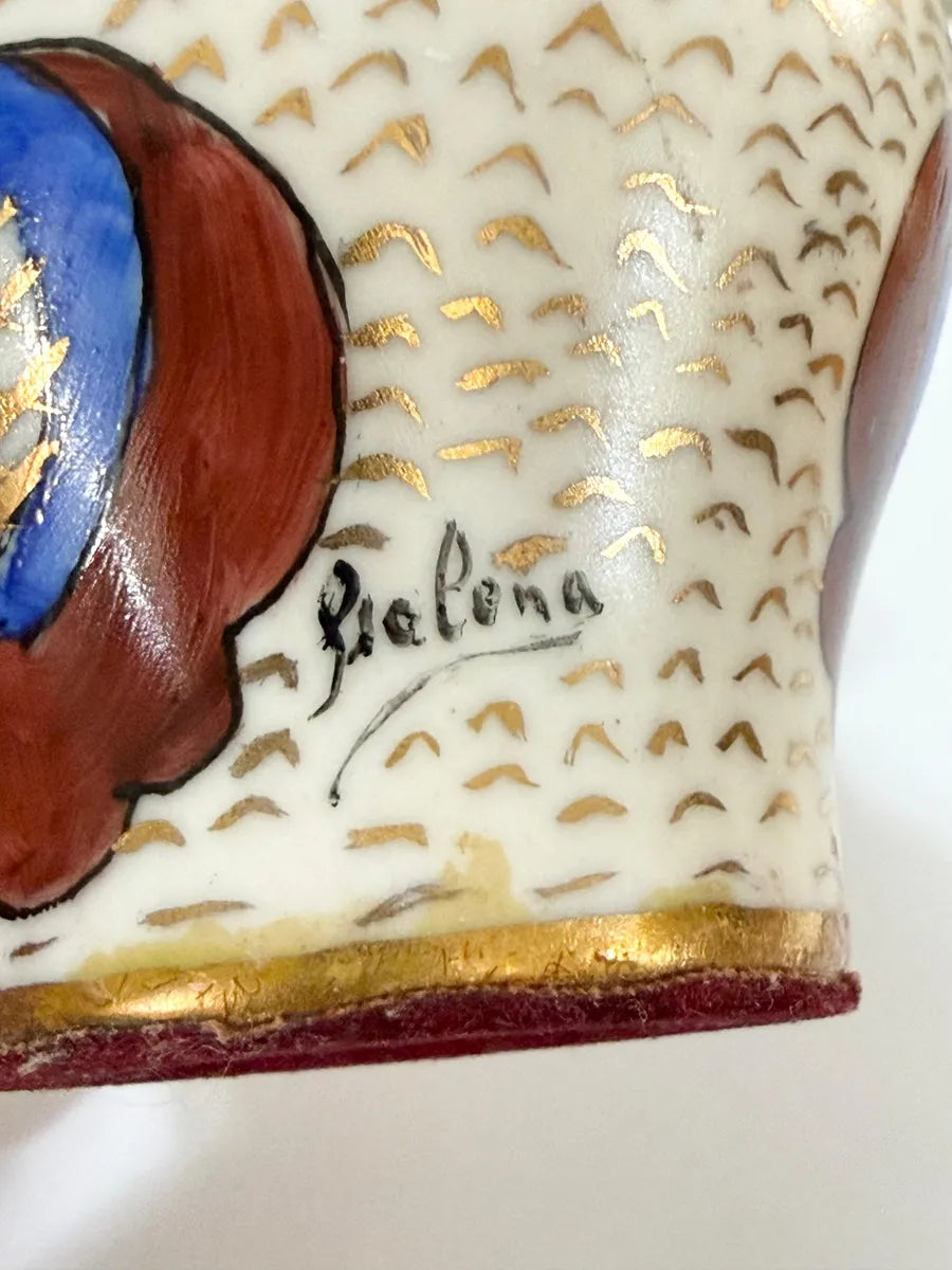 Vaso Mini Porcelana Antigo Pintado À Mão Assinado