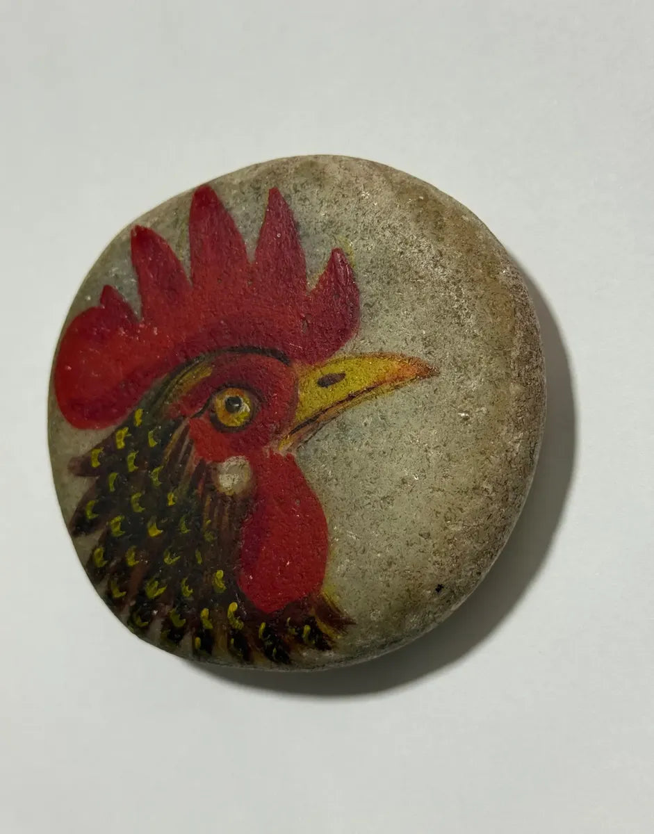 Pedra Seixo Pintada À Mão Galo Arte Artesanal 10cm