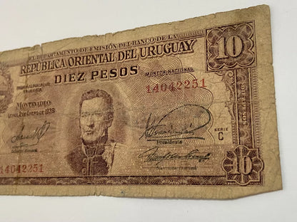 Cédula Antiga 1939 Uruguai 10 Diez Pesos Serie C