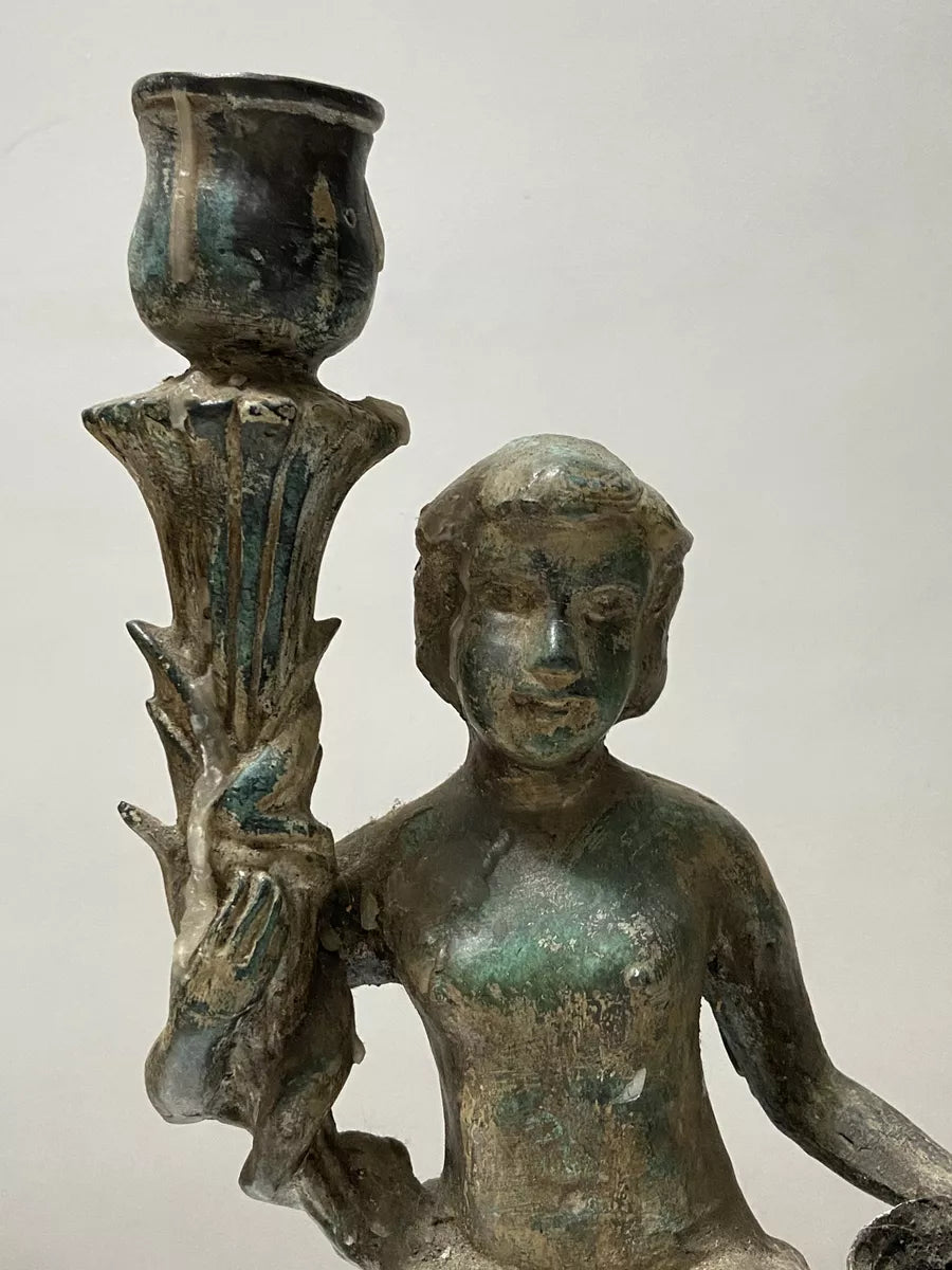 Escultura Antiga Porta Velas figura Neoclássica Greco Romana