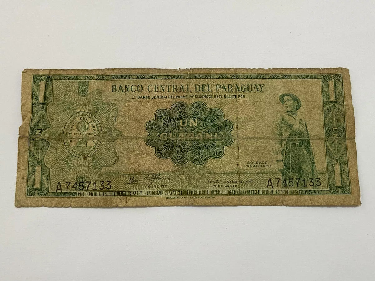 Cédula Antiga 1952 Paraguai Un Guarani Soldado Serie A