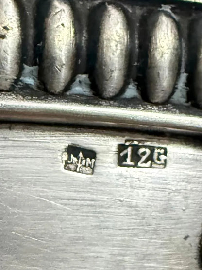 Cetro De Mesa Fruteira Pé Alto Prateado Antigo Com Marca 12g