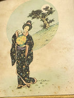 Quadros Japoneses Antigos Gueixas - Par Colorido Verde
