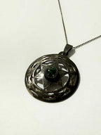 Colar Antigo Prata 925 Israel Estrela De Davi C/ Pedra Verde