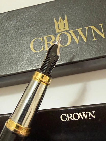 Caneta Antiga Tinteiro Crown Preta Com Pena Iridium Point