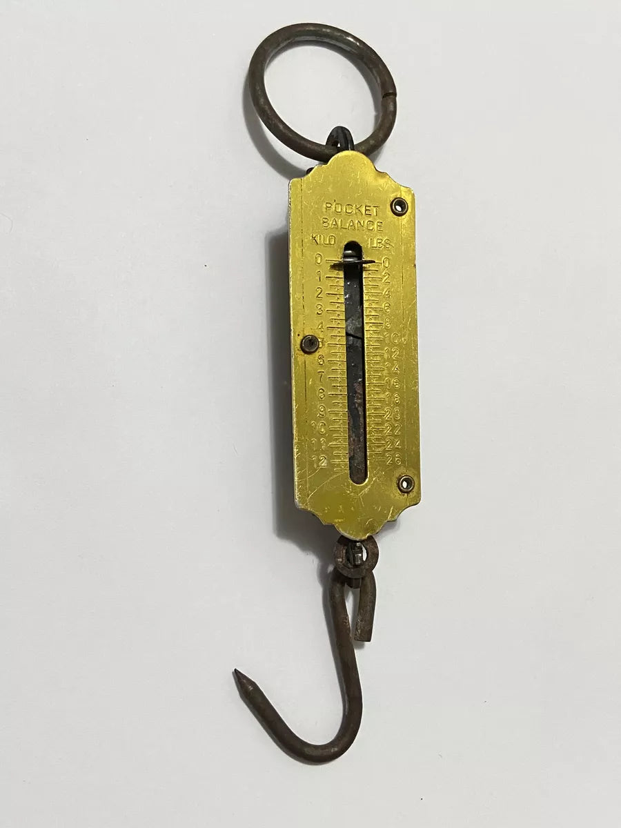 Mini Balança Antiga Pocket Mecânica 12 Kg Gancho Dourada