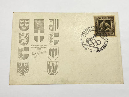 Cartão Postal Antigo Olimpíadas 1936 Alemanha Áustria C Selo