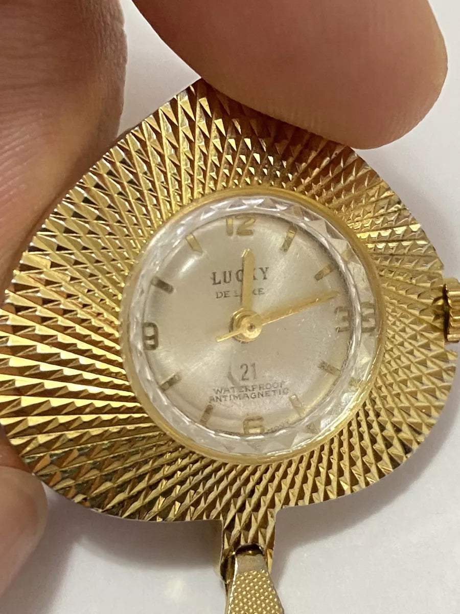 Relógio Antigo Raro Colar Coração Suiço Lucky De Luxe Dourado