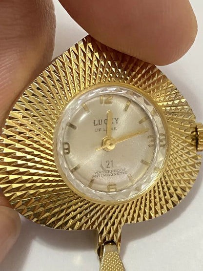 Relógio Antigo Raro Colar Coração Suiço Lucky De Luxe Dourado