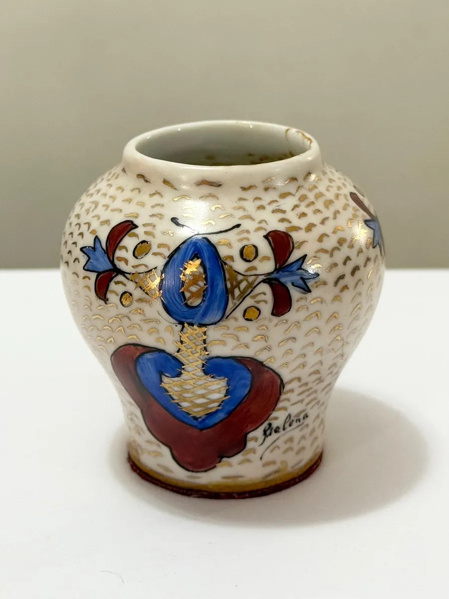 Vaso Mini Porcelana Antigo Pintado À Mão Assinado